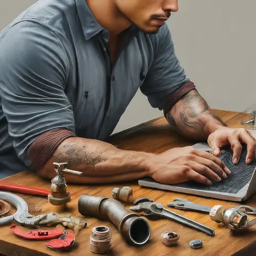 Plumber working on a customer quote