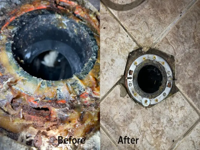 Lakewood Broken Toilet Flange Before and After